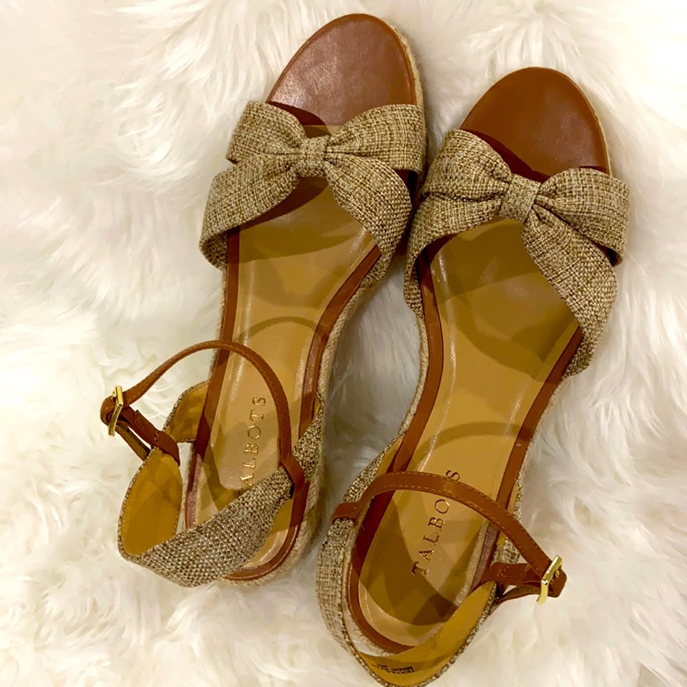 Talbots Canvas Platform Wedge Sandals - Gold